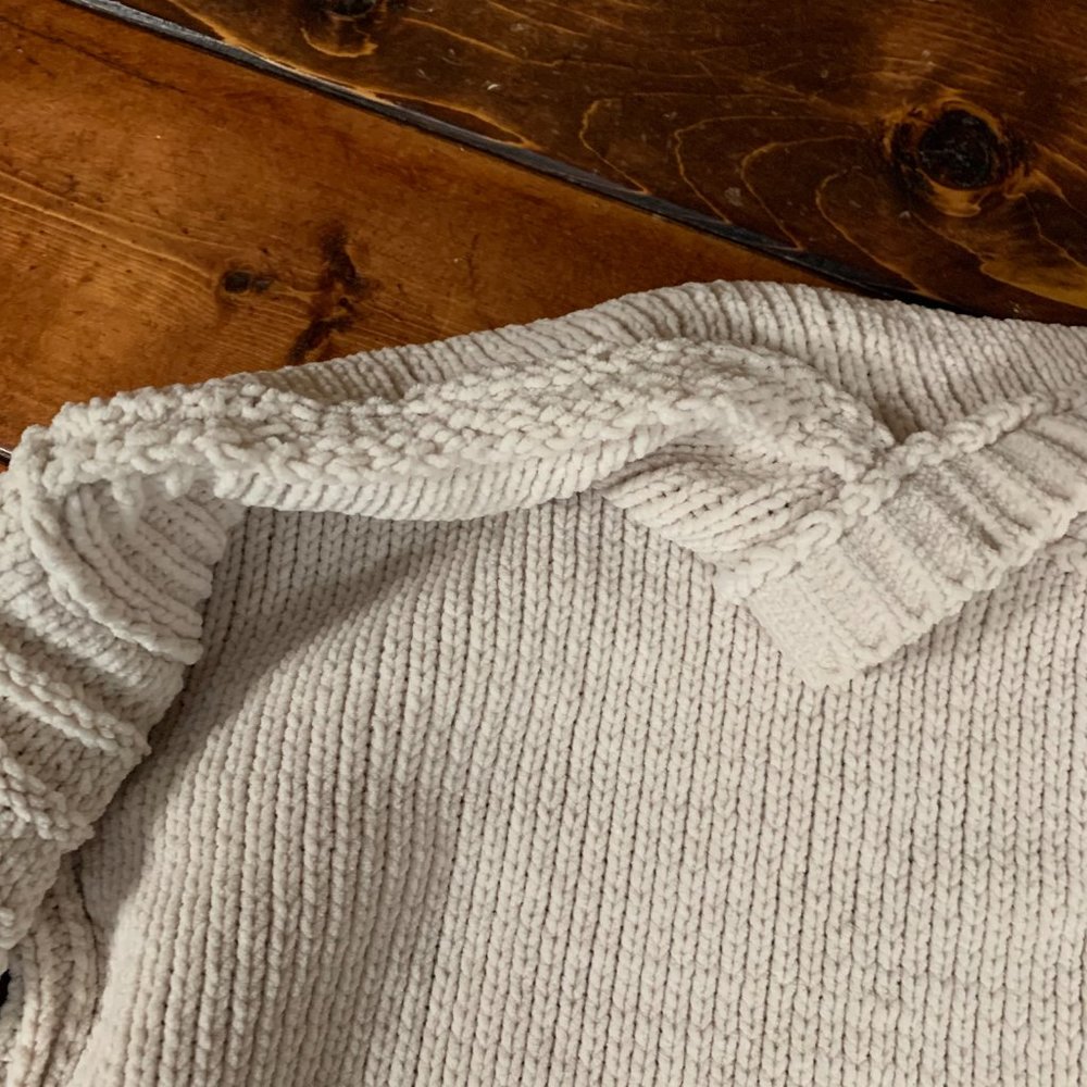Love Riche Large Cropped Women's Cream Knit Balloon Sleeve Crew Neck Sweater EUC - Picture 7 of 14